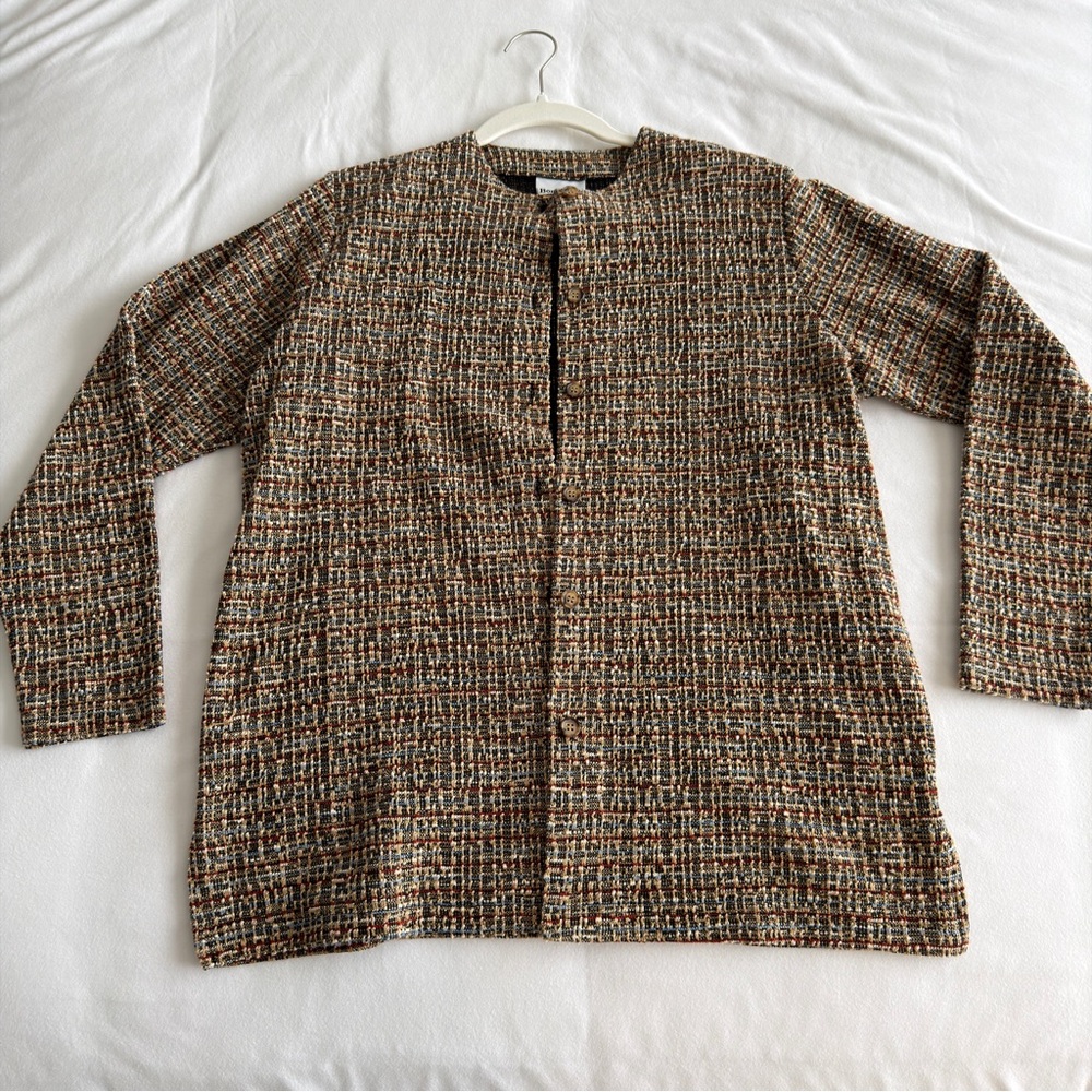 BonWorth Brown Multi Tweed Collarless sweater
